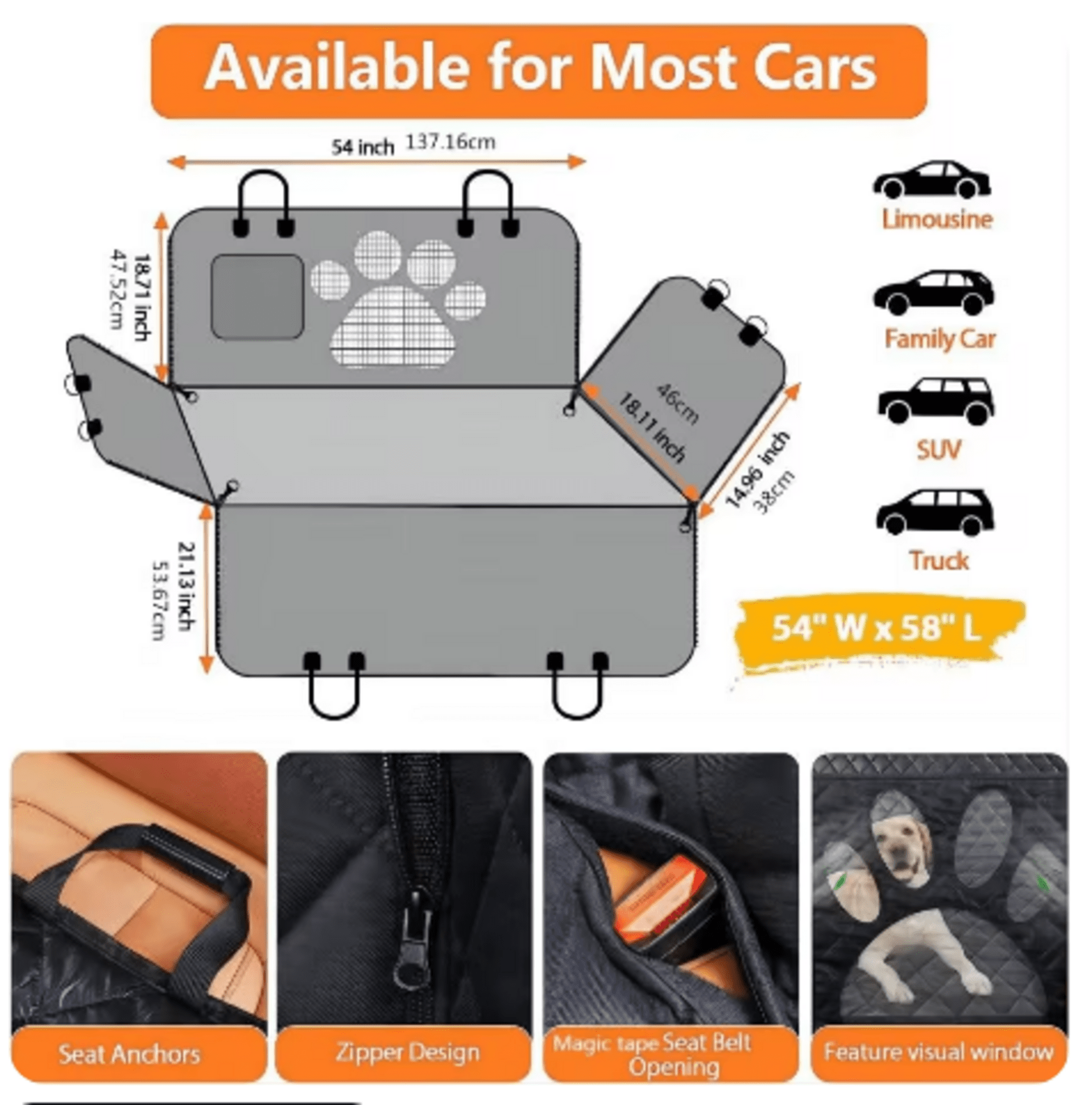 Funda de asiento de coche para perro, hamaca de coche impermeable 100% - 2