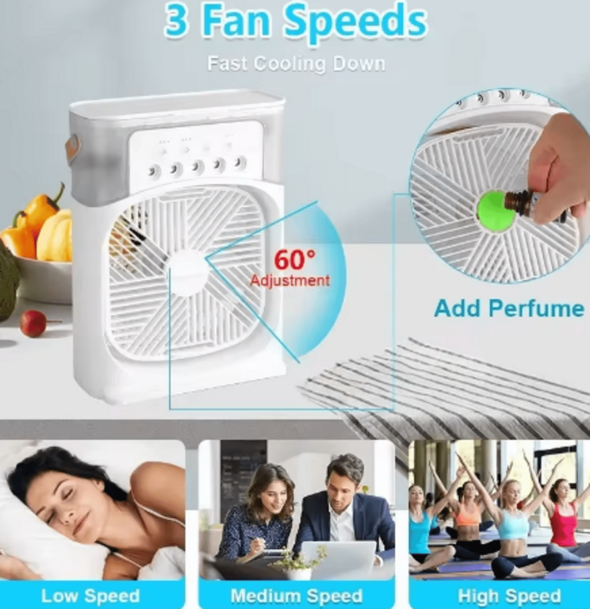 Ventilador 3 en 1 para el hogar, Enfriador de aire pequeño con luz LED nocturna - 3