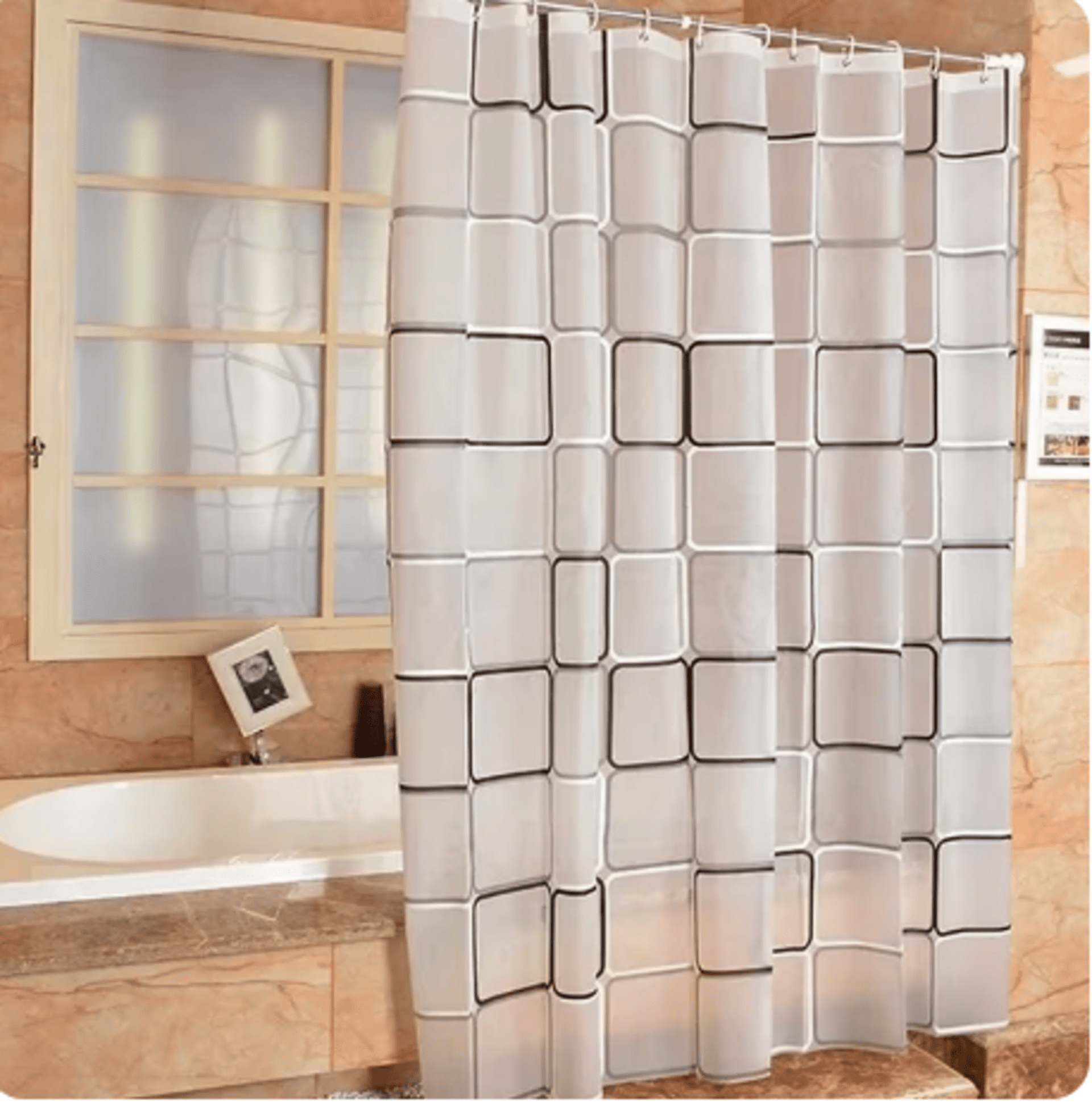 Cortinas de ducha impermeables para baño, PEVA, patrón geométrico - 2