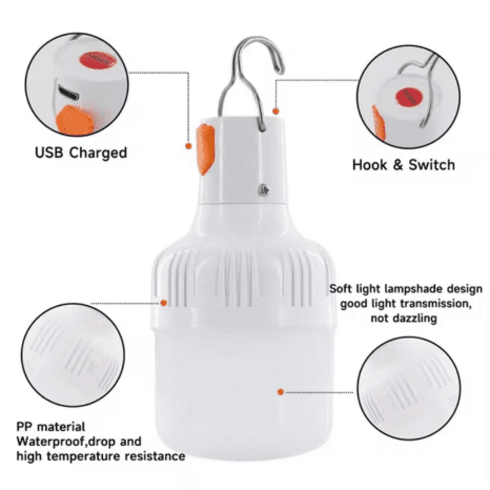 Bombillas LED recargables por USB para exteriores, luz de emergencia de 60W - 2