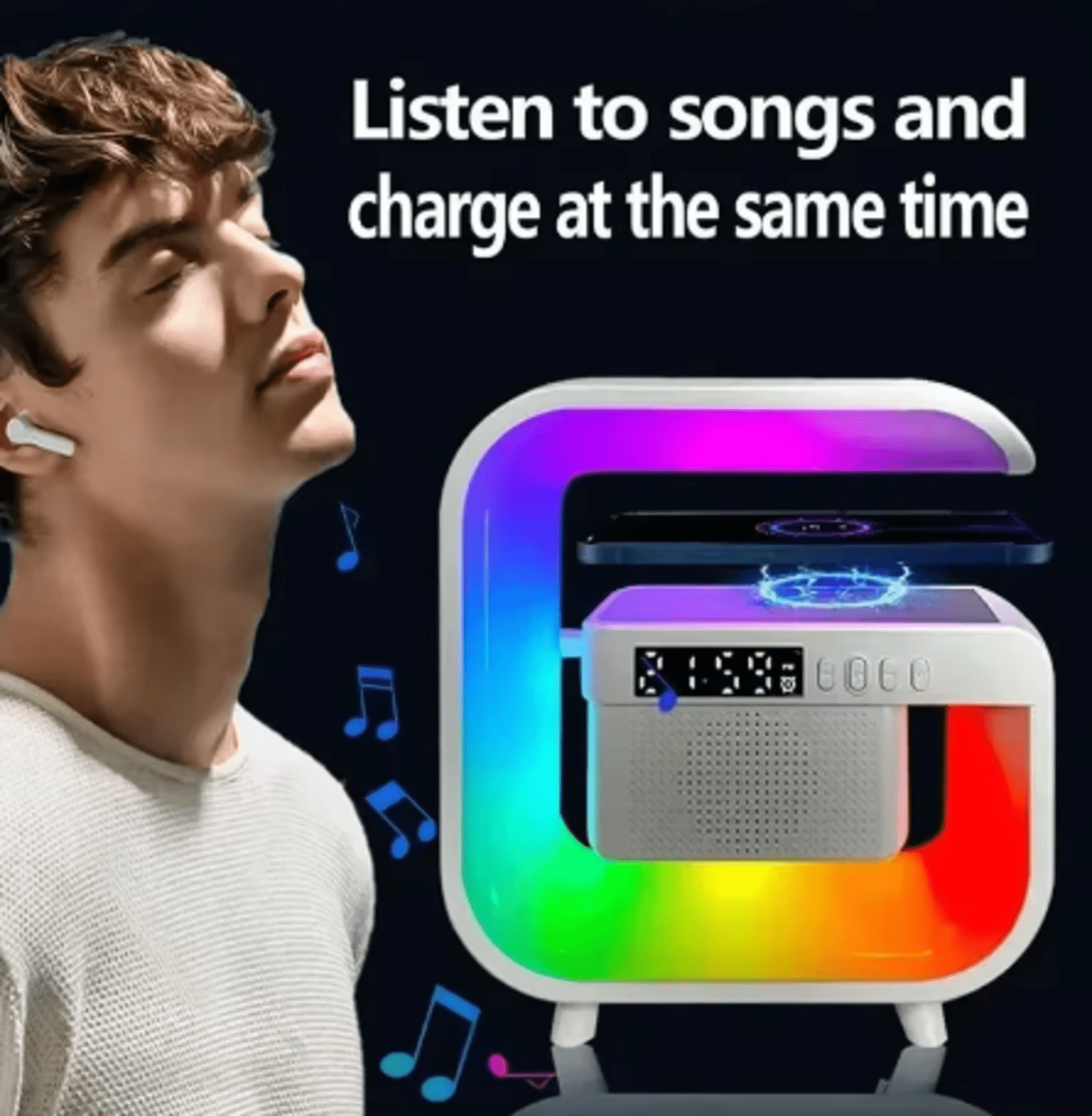 Cargador inalámbrico multifunción con Bluetooth 5,0, altavoz FM, TF, RGB - 2